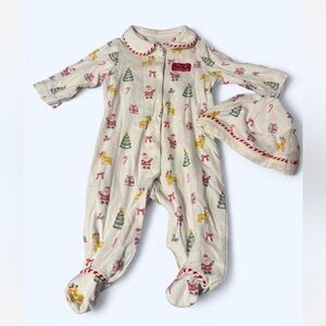 Little Me Cream Holiday One Piece with Hat